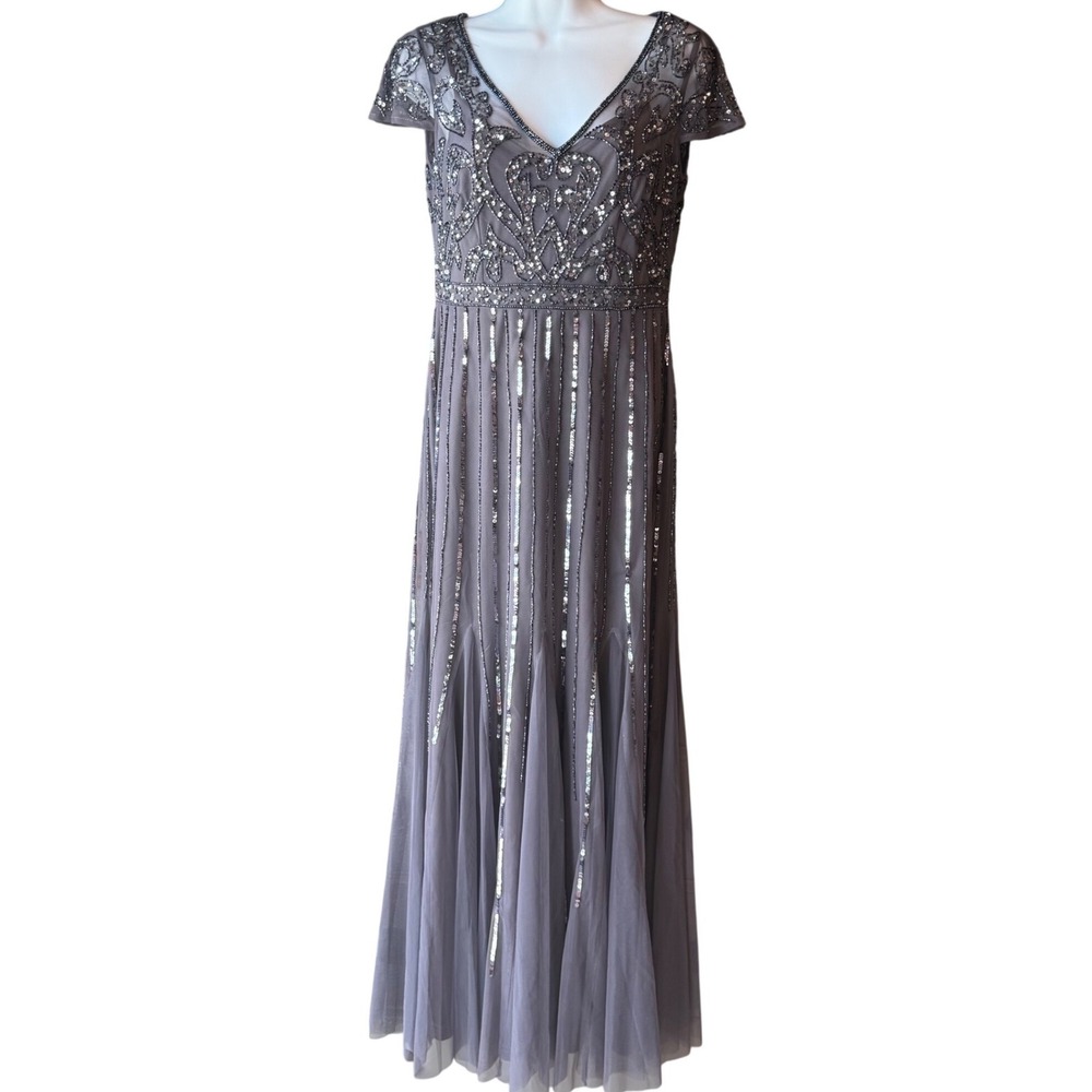 PAPELL Studio Beaded Sequin Evening Gown Gray‎ Formal Dress Size 4P NEW *Read*